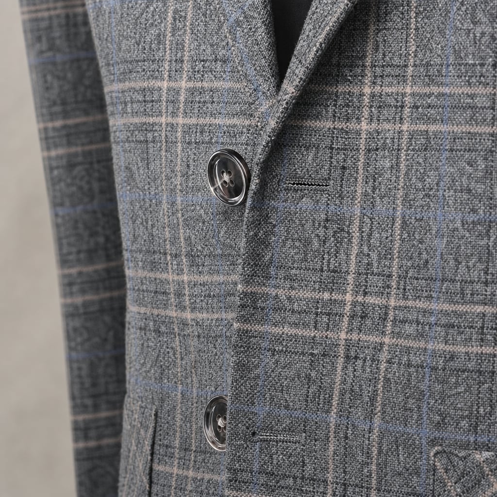 Blazer Check Pattern Slim Fit Lightweight Dark Grey – Fabric and Detail Close-Up