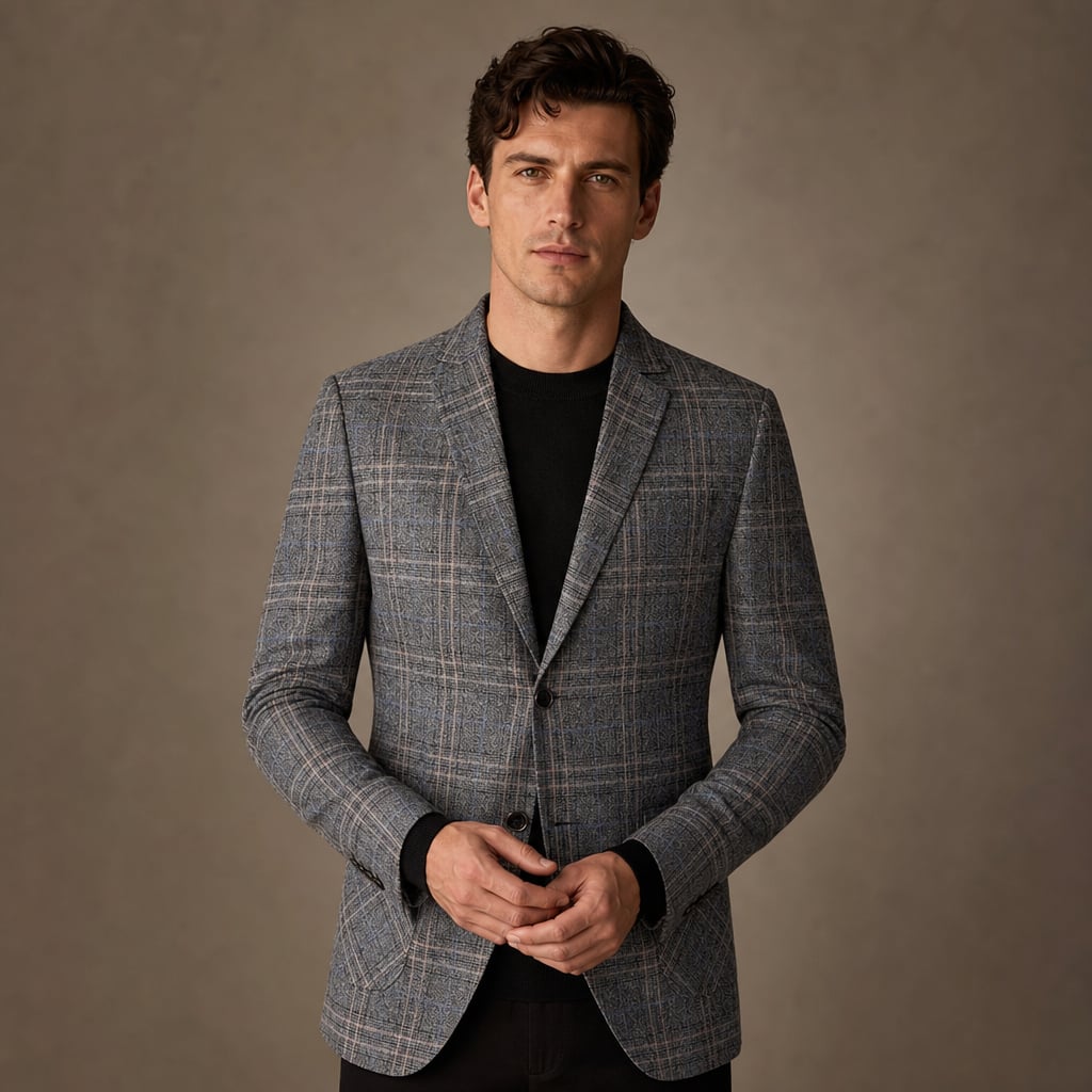 Blazer Check Pattern Slim Fit Lightweight Dark Grey – Product Photo