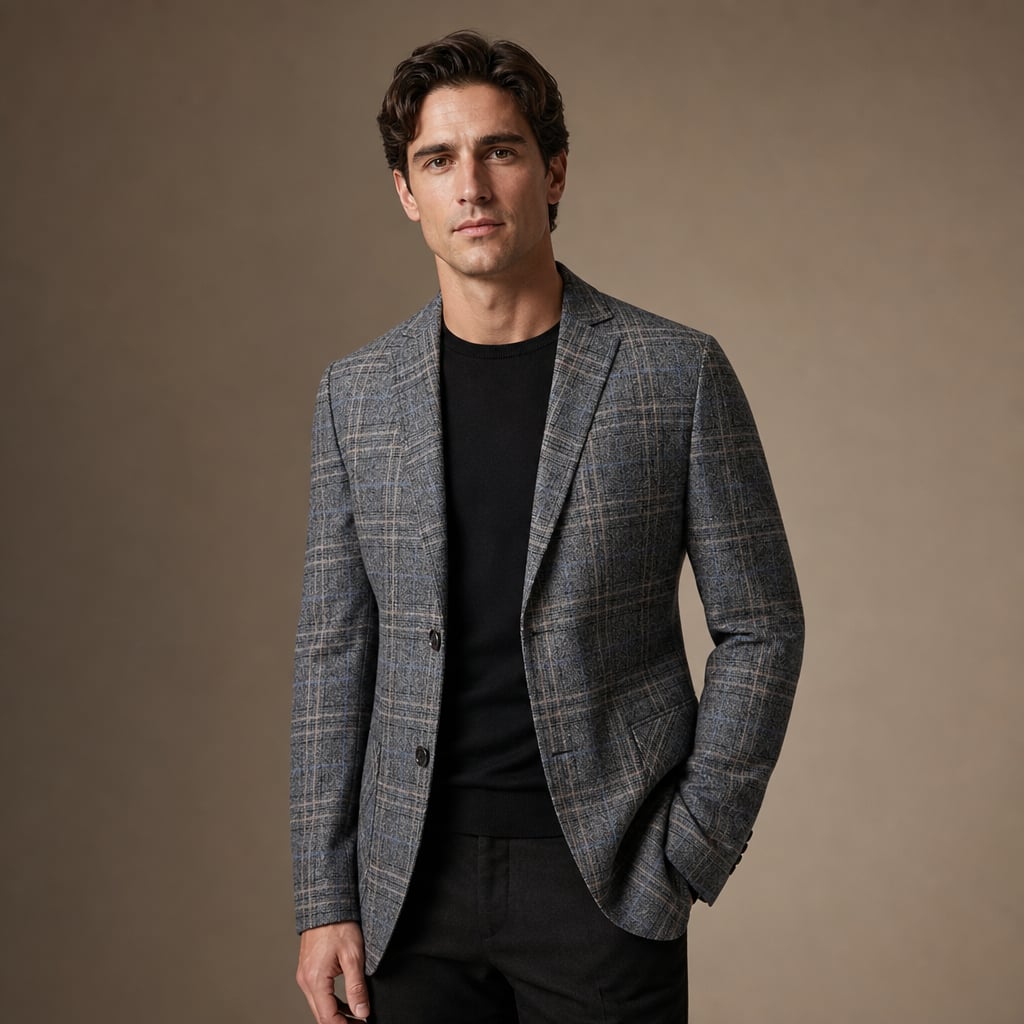 Blazer Check Pattern Slim Fit Lightweight in Dark Grey – Tarlano Premium Menswear