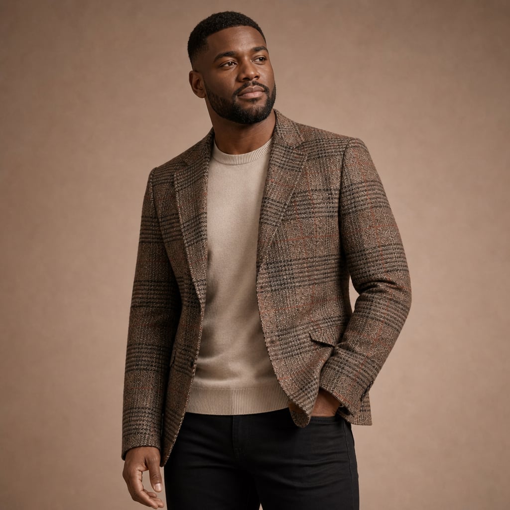 Blazer Houndstooth Check Tweed Fitted Brown – Side Angle View