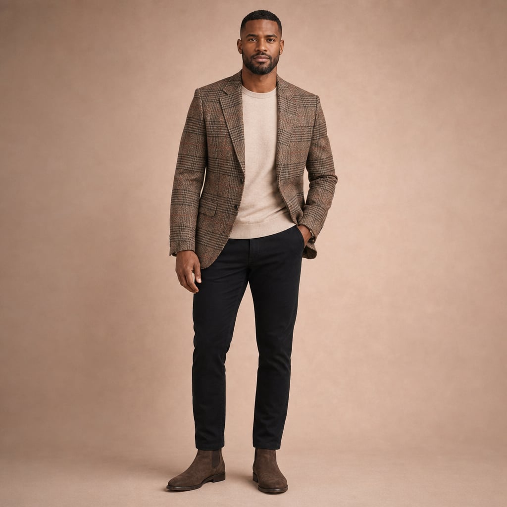 Blazer Houndstooth Check Tweed Fitted Brown – Full Look
