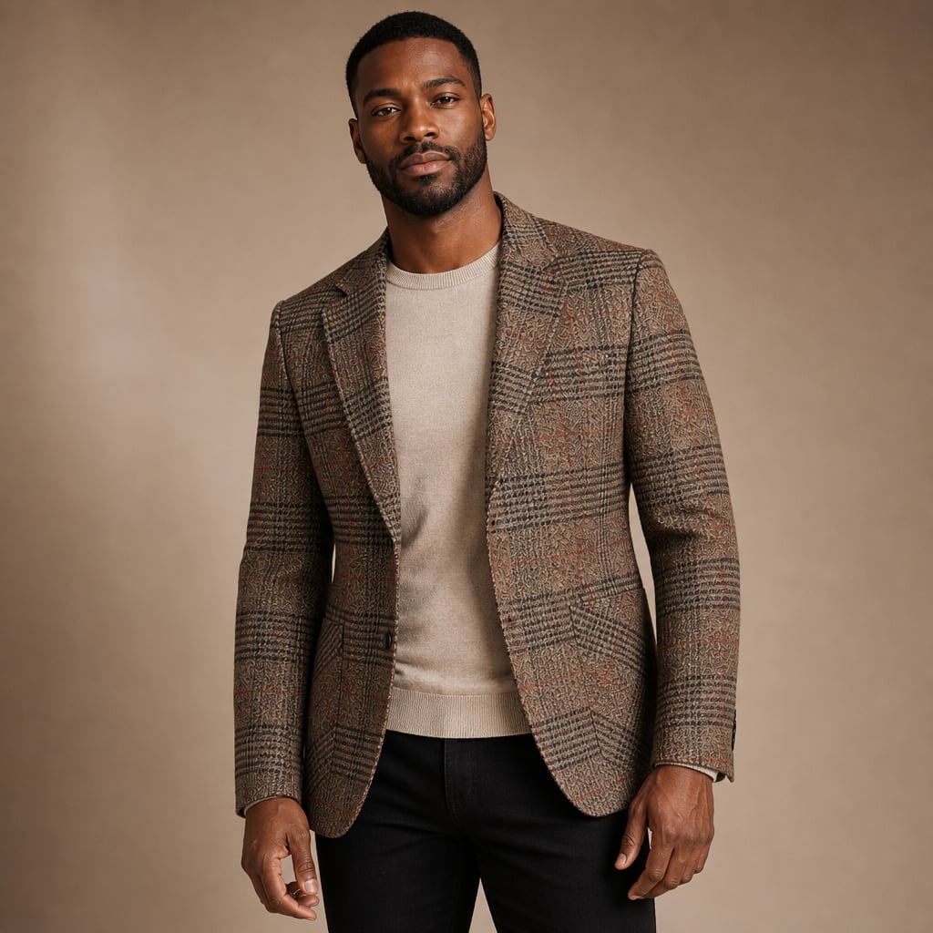 Blazer Houndstooth Check Tweed Fitted Brown – Product Photo
