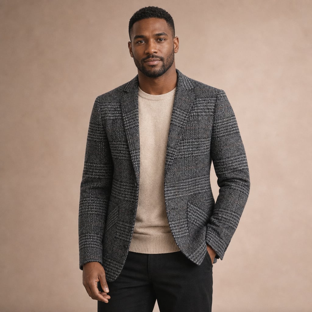 Blazer Houndstooth Check Tweed Fitted Grey – Product Photo