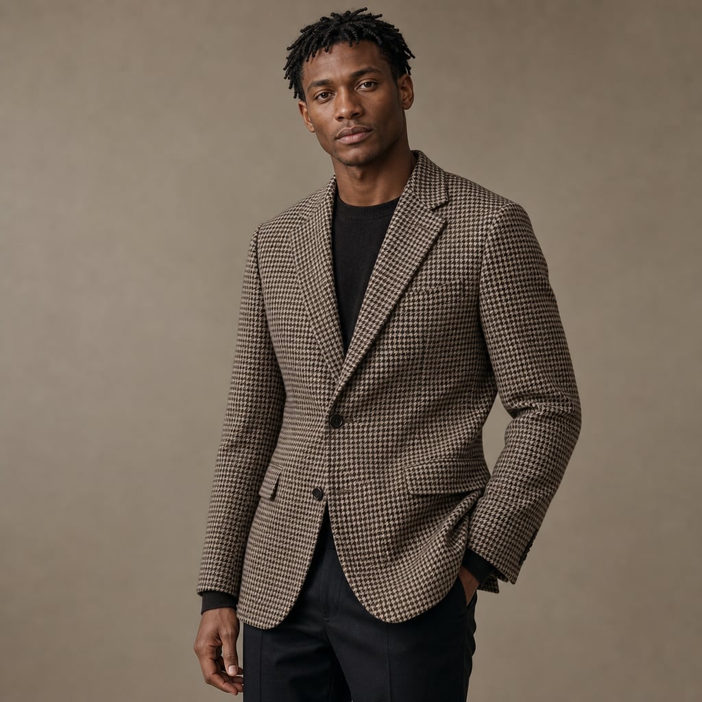Blazer Houndstooth Check Tailored Fit Brown Brown – Side Angle View