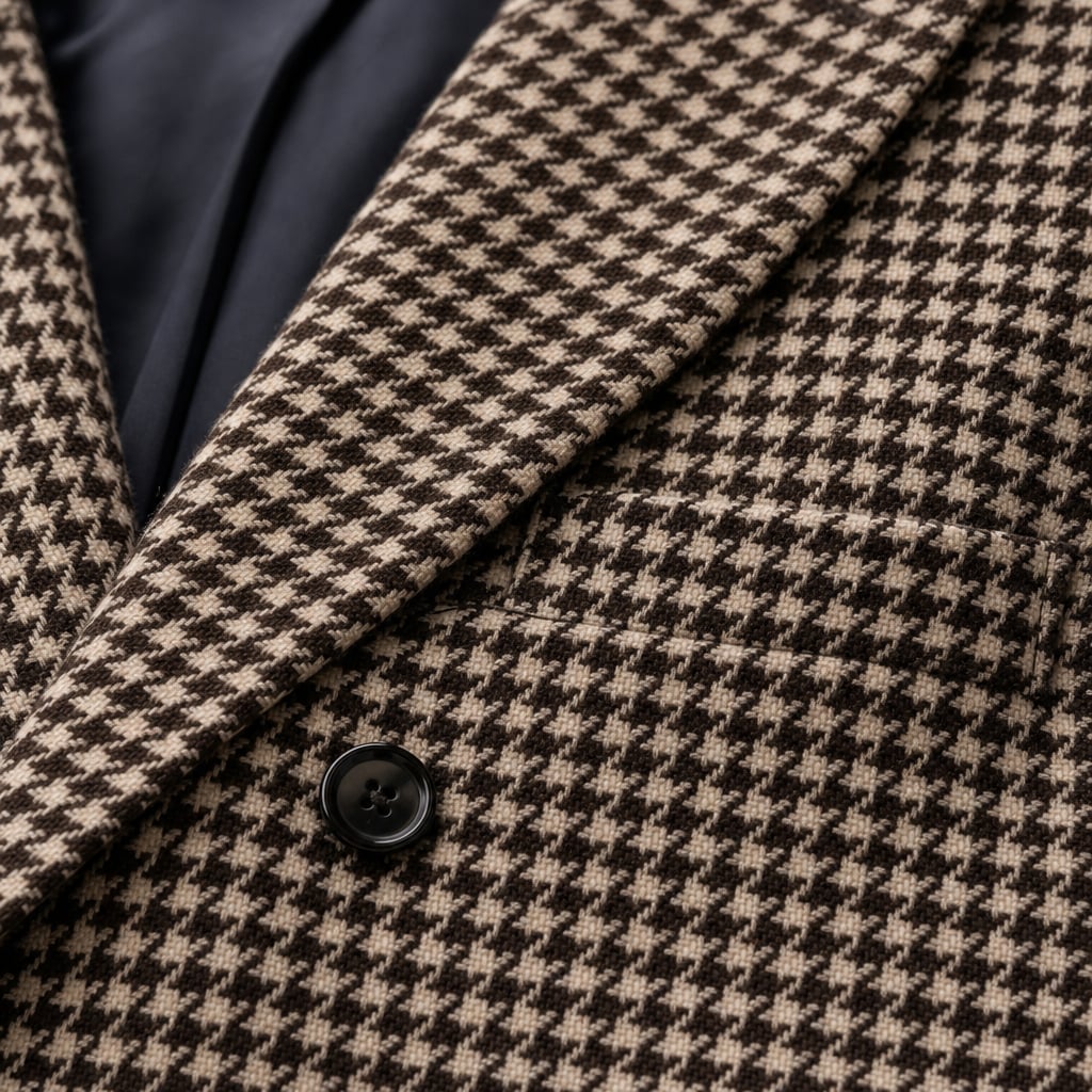 Blazer Houndstooth Check Tailored Fit Brown Brown – Fabric and Detail Close-Up