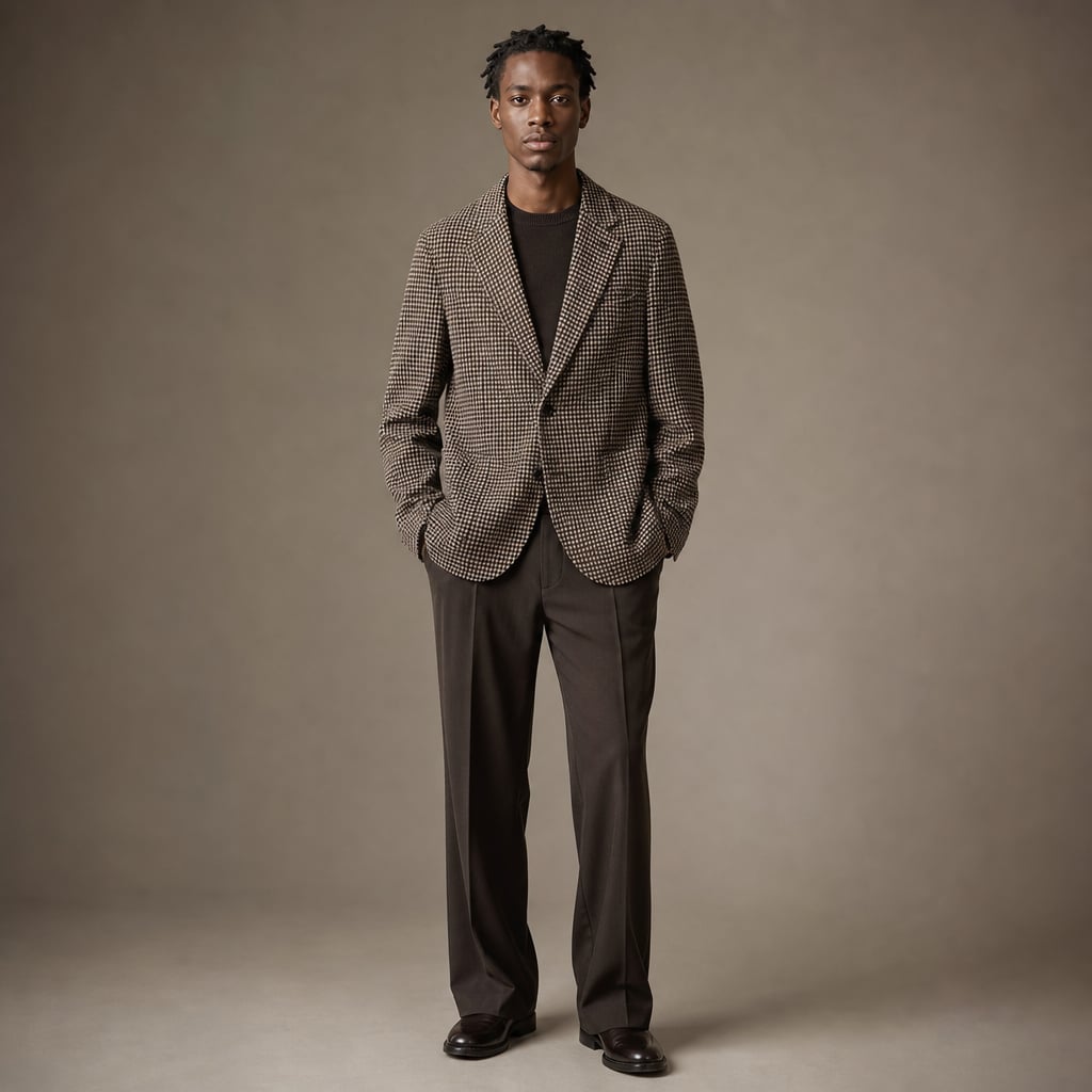 Blazer Houndstooth Check Tailored Fit Brown Brown – Full Look