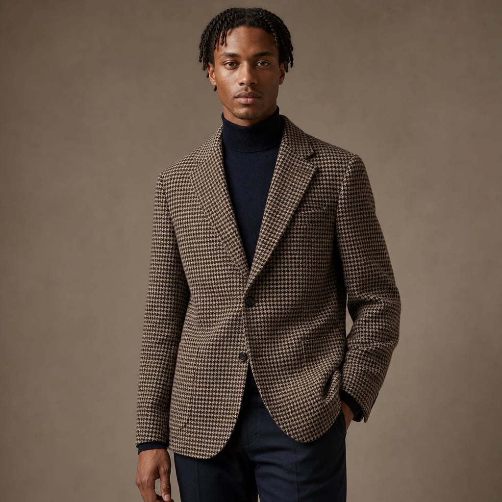 Blazer Houndstooth Check Tailored Fit Brown in Brown – Tarlano Premium Menswear