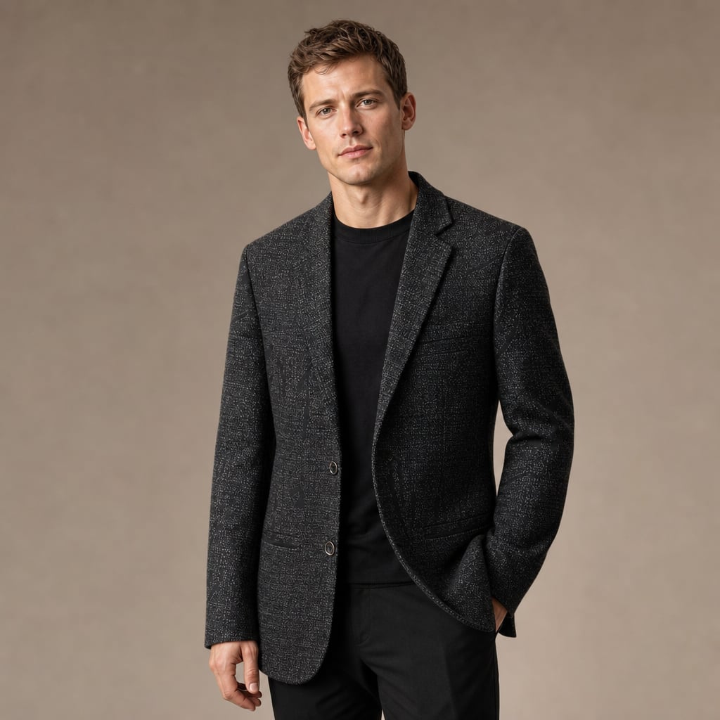 Blazer Tweed Two-Button Structured Black – Side Angle View