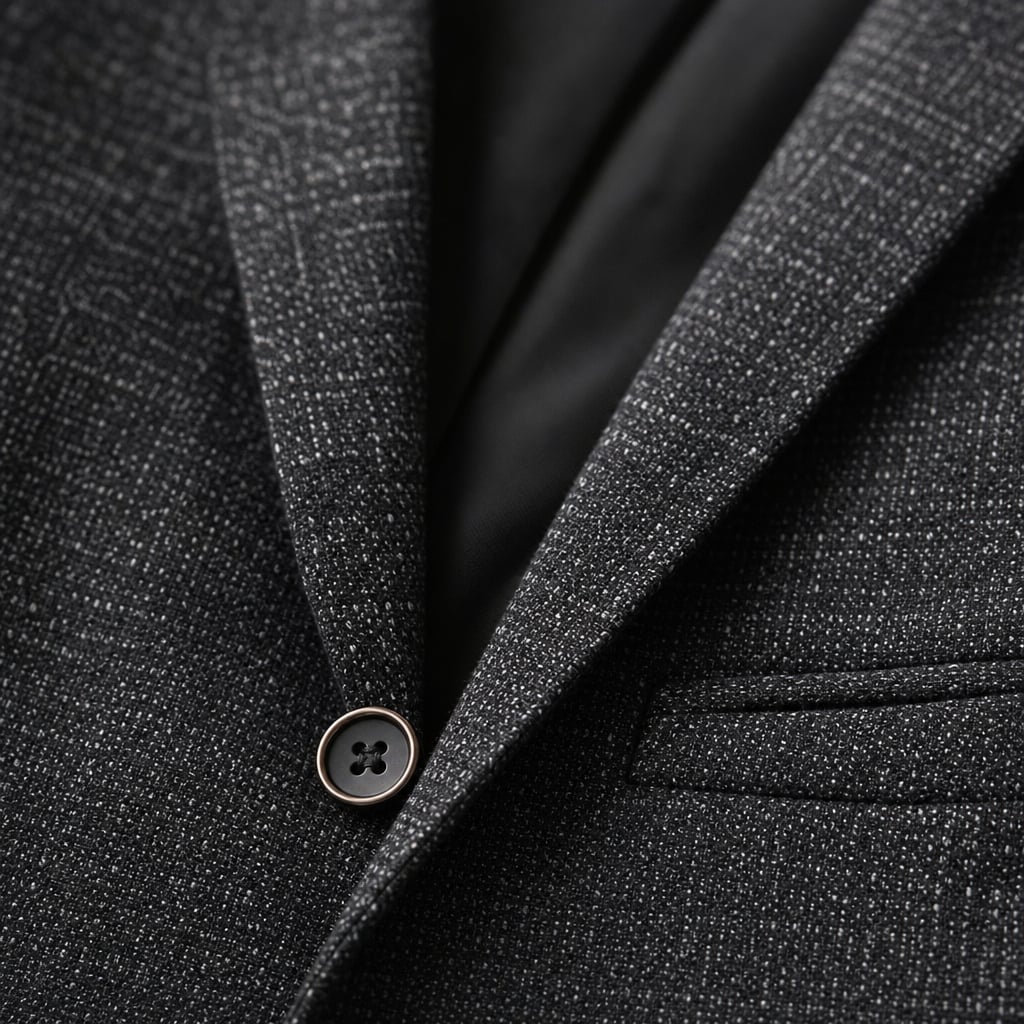 Blazer Tweed Two-Button Structured Black – Fabric and Detail Close-Up