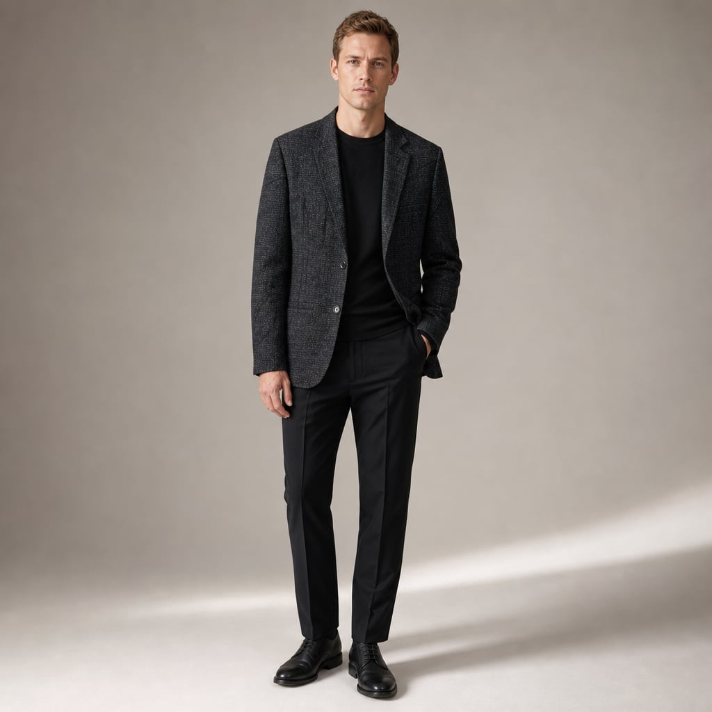 Blazer Tweed Two-Button Structured Black – Full Look