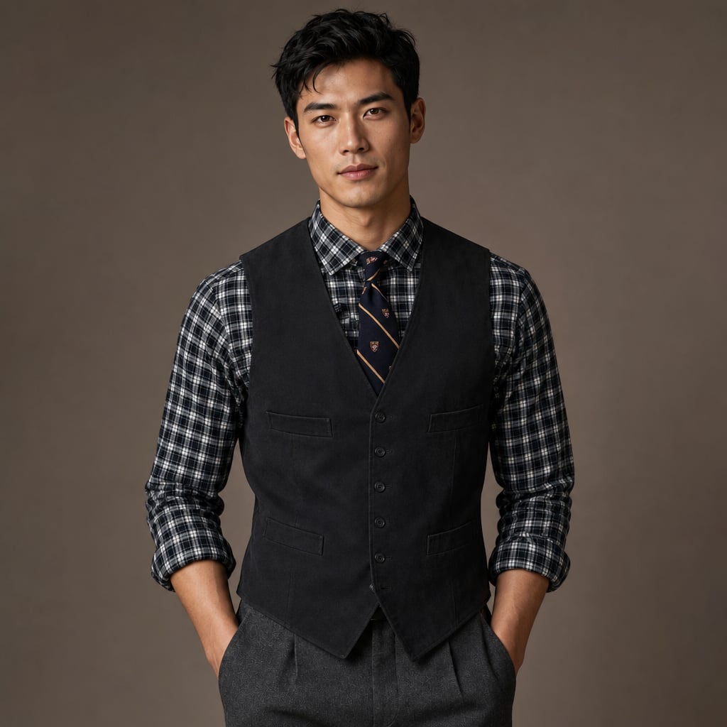 Waistcoat Faux Suede Slim Fit Black – Product Photo
