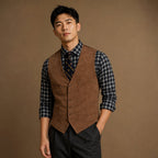Waistcoat Faux Suede Slim Fit Brown – Side Angle View