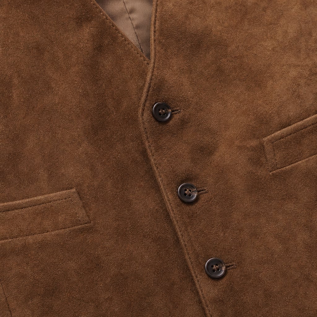 Waistcoat Faux Suede Slim Fit Brown – Fabric and Detail Close-Up