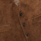 Waistcoat Faux Suede Slim Fit Brown – Fabric and Detail Close-Up