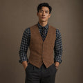 Waistcoat Faux Suede Slim Fit Brown – Product Photo