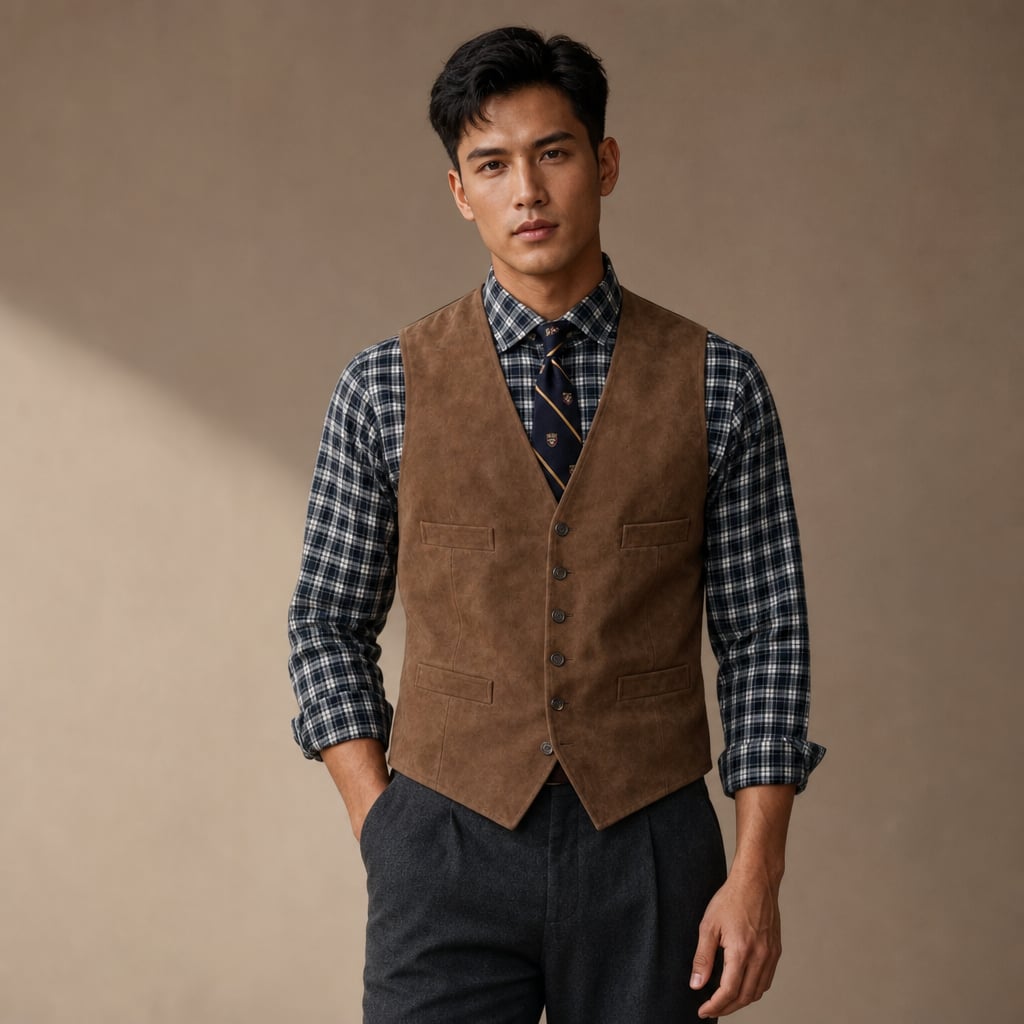 Waistcoat Faux Suede Slim Fit in Brown – Tarlano Premium Menswear
