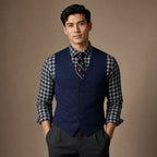 Waistcoat Faux Suede Slim Fit Navy – Product Photo