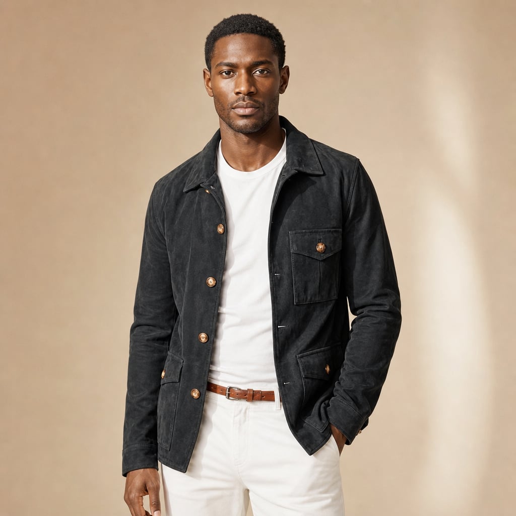 Sports Jacket Suede Utility Multi-Pocket Black – Product Photo