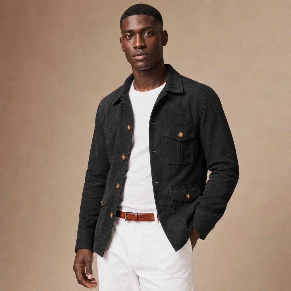Sports Jacket Suede Utility Multi-Pocket in Black – Tarlano Premium Menswear