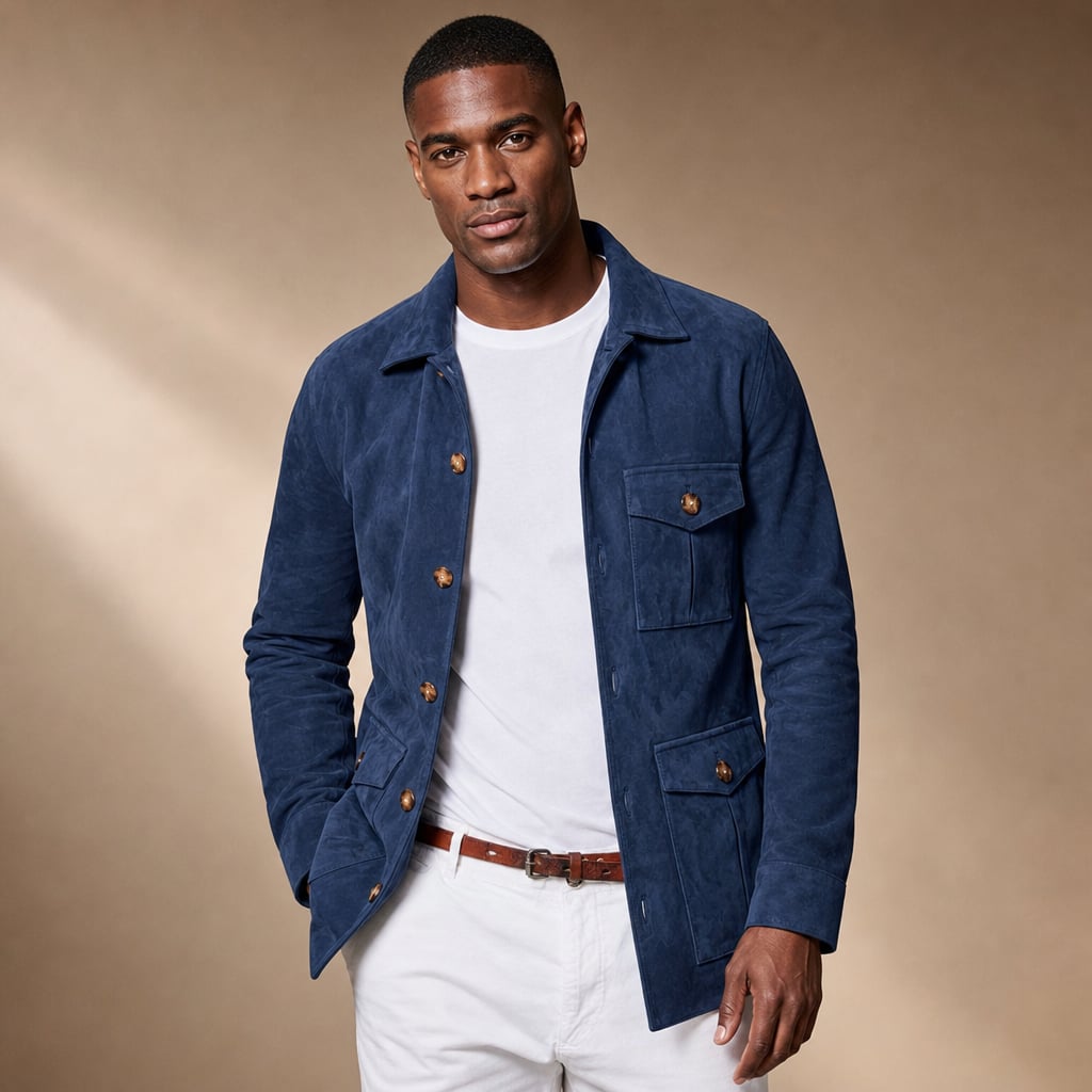 Sports Jacket Suede Utility Multi-Pocket Blue – Product Photo