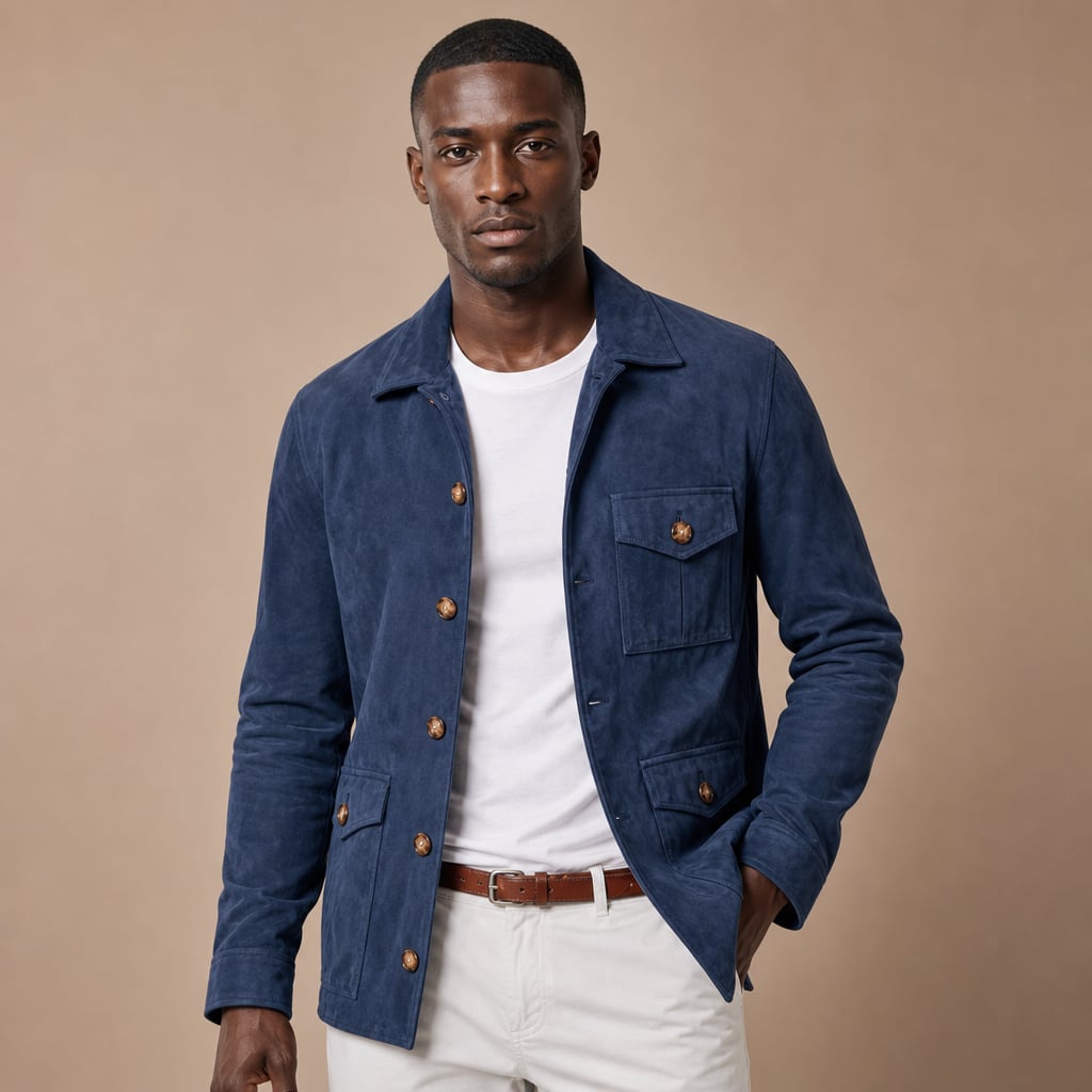 Sports Jacket Suede Utility Multi-Pocket in Blue – Tarlano Premium Menswear
