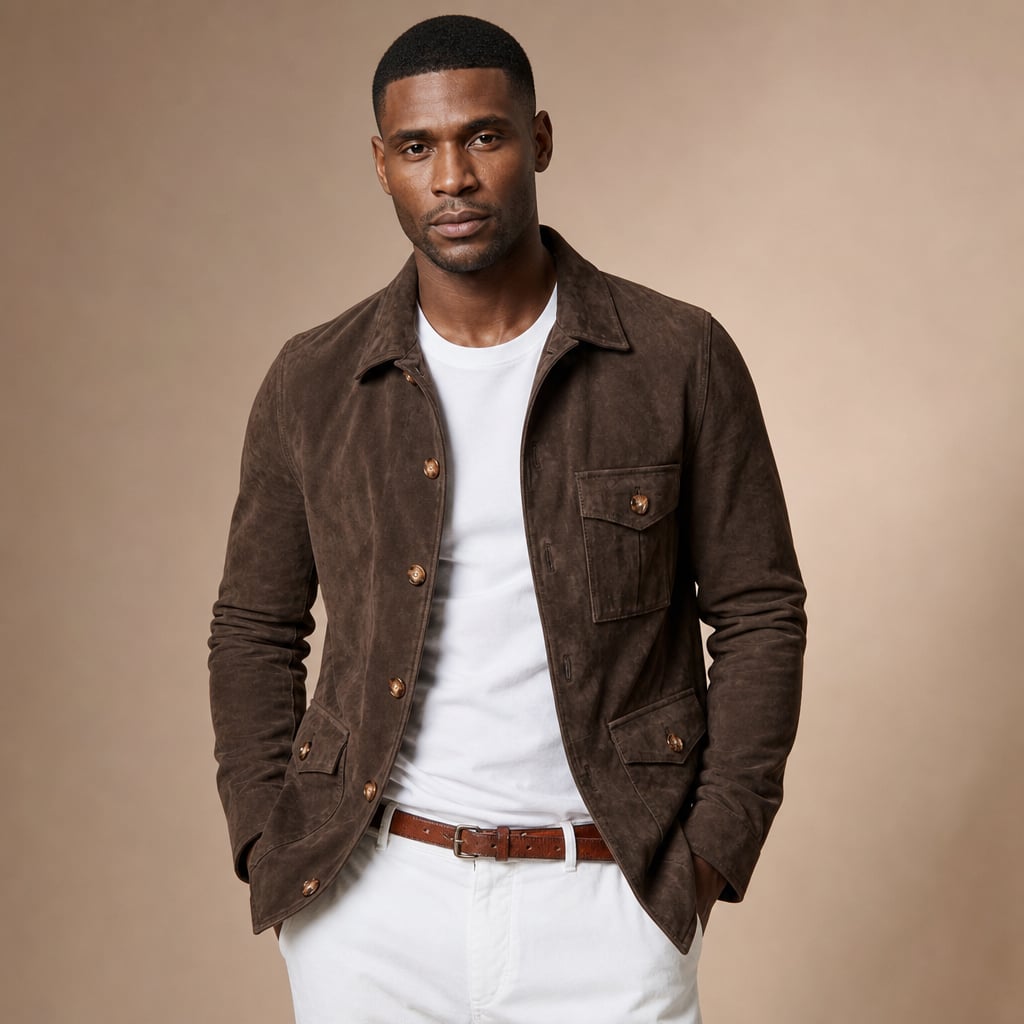 Sports Jacket Suede Utility Multi-Pocket Dark Brown – Product Photo