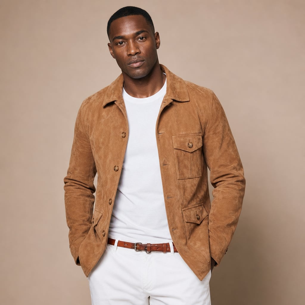 Sports Jacket Suede Utility Multi-Pocket Light Brown – Product Photo