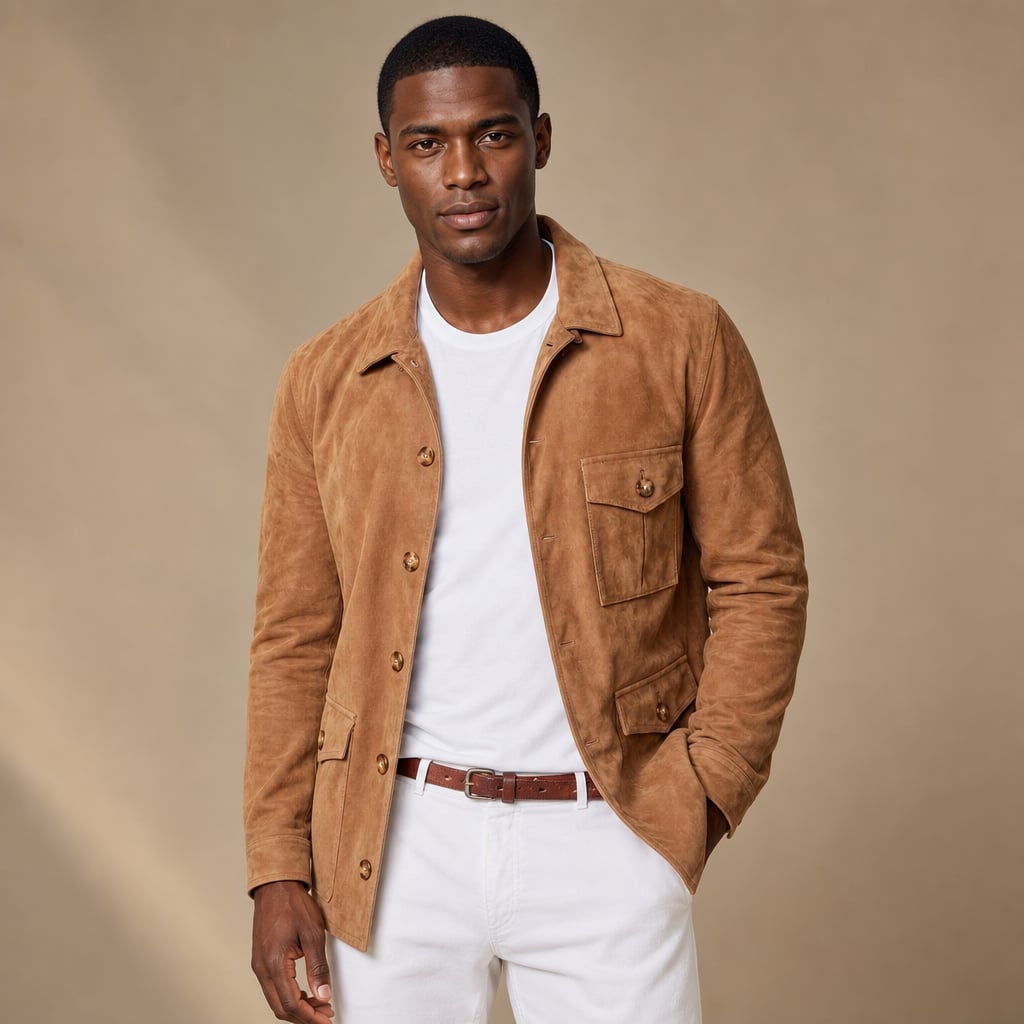 Sports Jacket Suede Utility Multi-Pocket in Light Brown – Tarlano Premium Menswear