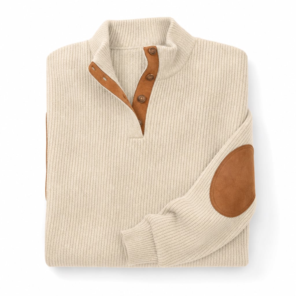 Cardigan Ribbed Knit Suede Elbow Patches Beige – Product Photo