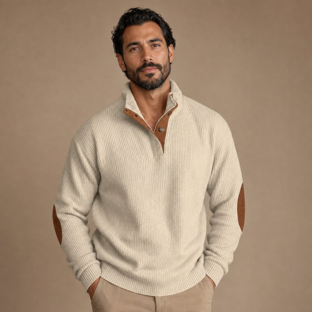 Cardigan Ribbed Knit Suede Elbow Patches in Beige – Tarlano Premium Menswear