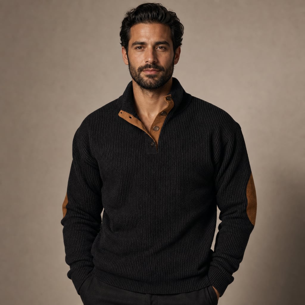 Cardigan Ribbed Knit Suede Elbow Patches in Black – Tarlano Premium Menswear