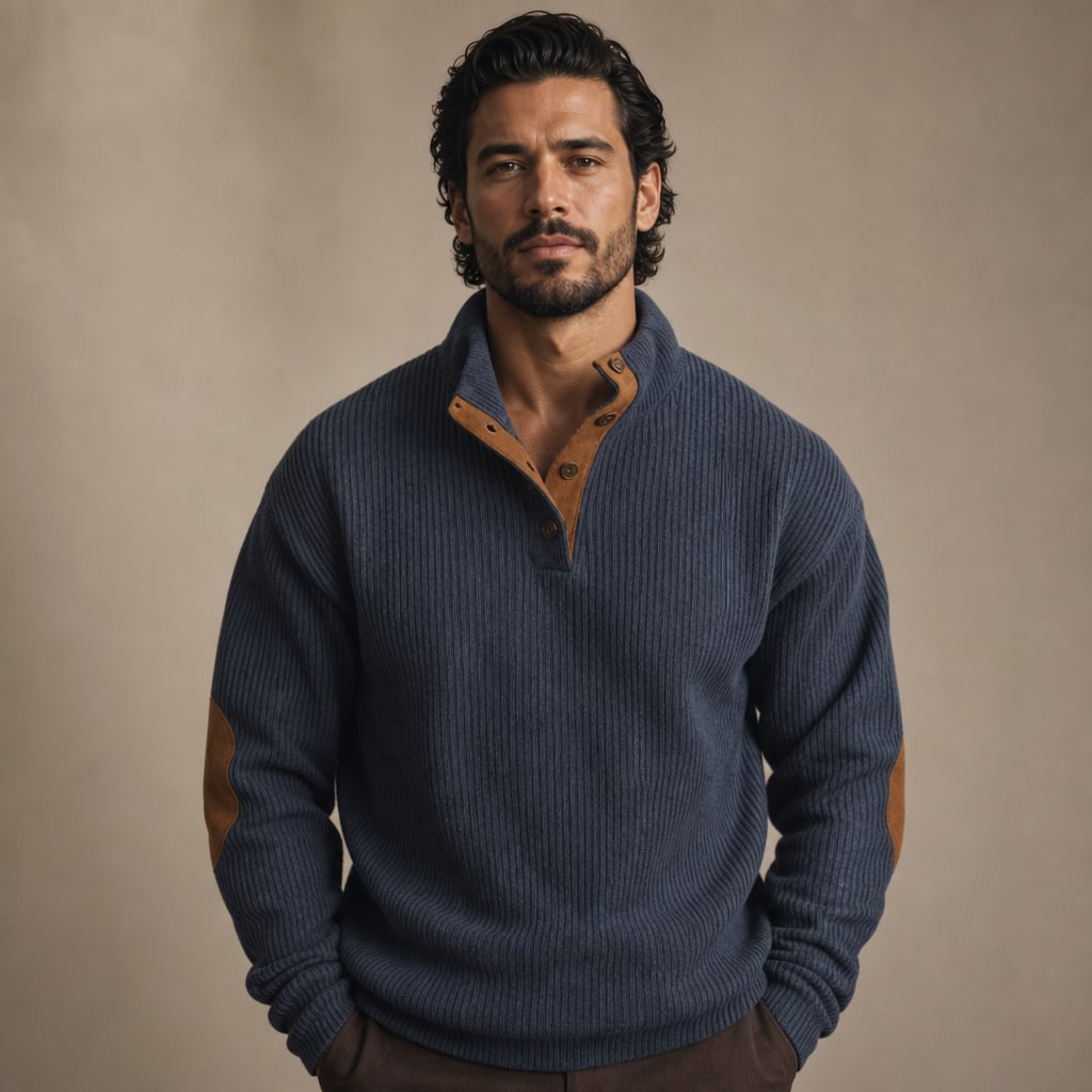 Cardigan Ribbed Knit Suede Elbow Patches in Dark Blue – Tarlano Premium Menswear