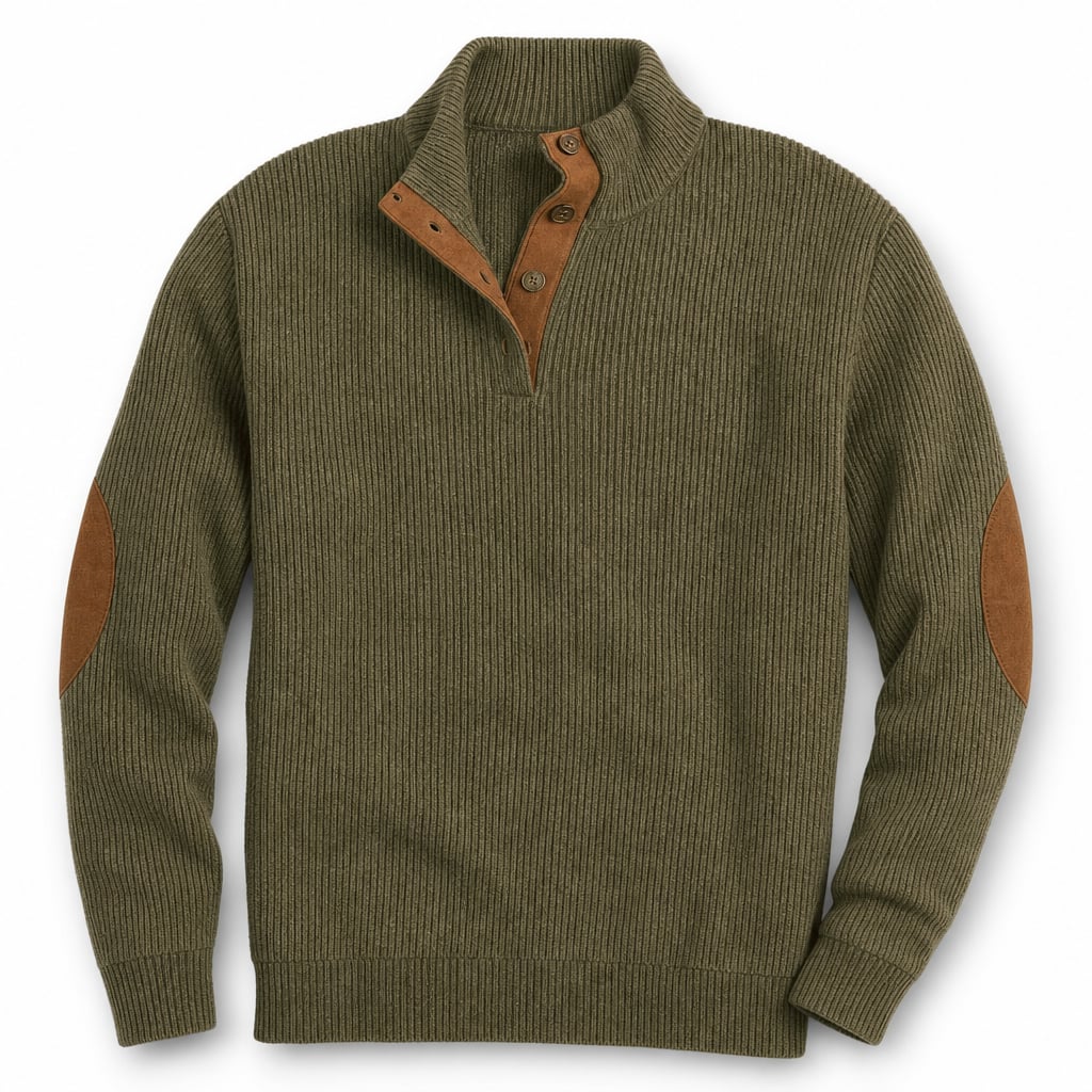 Cardigan Ribbed Knit Suede Elbow Patches Green – Product Photo