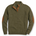 Cardigan Ribbed Knit Suede Elbow Patches Green – Product Photo