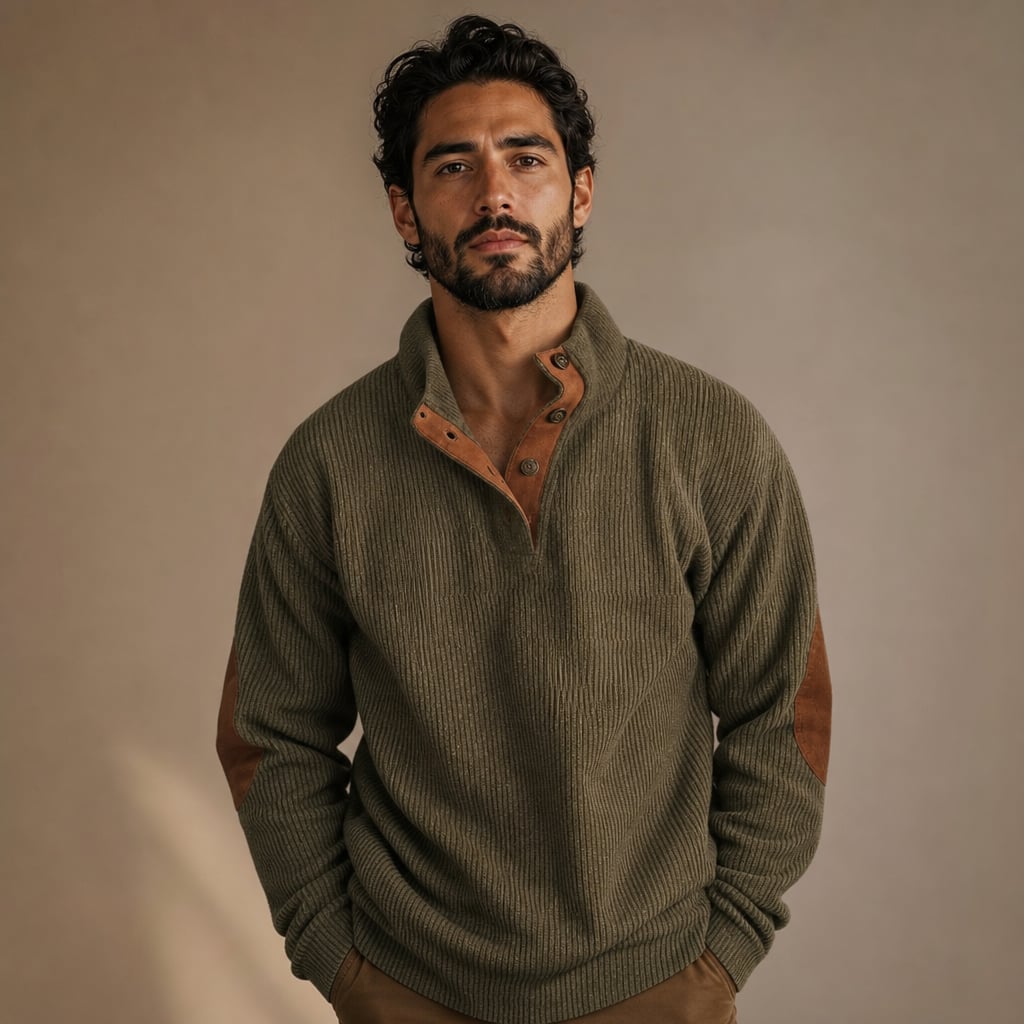 Cardigan Ribbed Knit Suede Elbow Patches in Green – Tarlano Premium Menswear