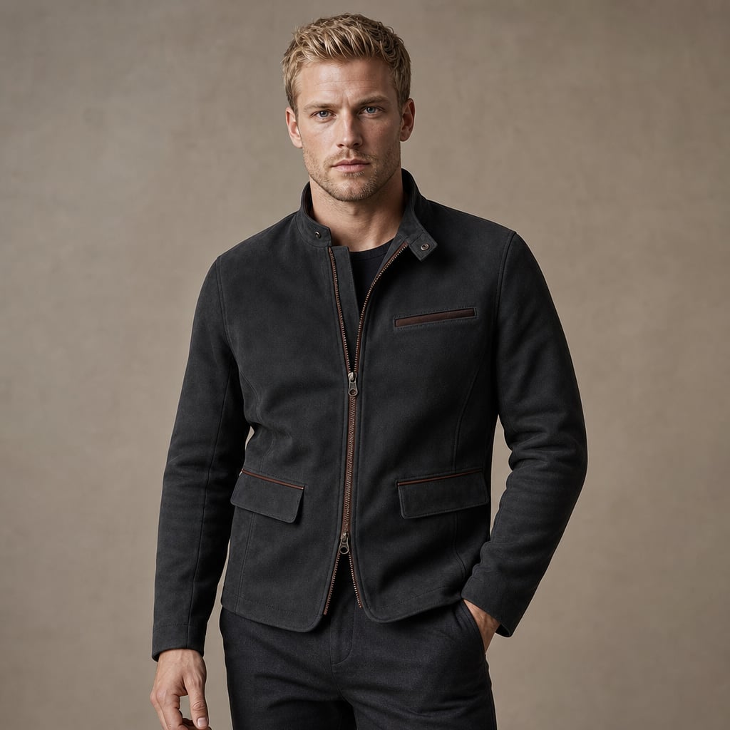 Sports Jacket Suede Finish Zip-Up in Black – Tarlano Premium Menswear