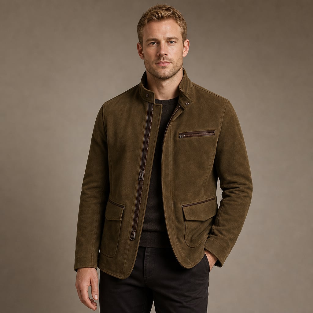Sports Jacket Suede Finish Zip-Up in Brown – Tarlano Premium Menswear
