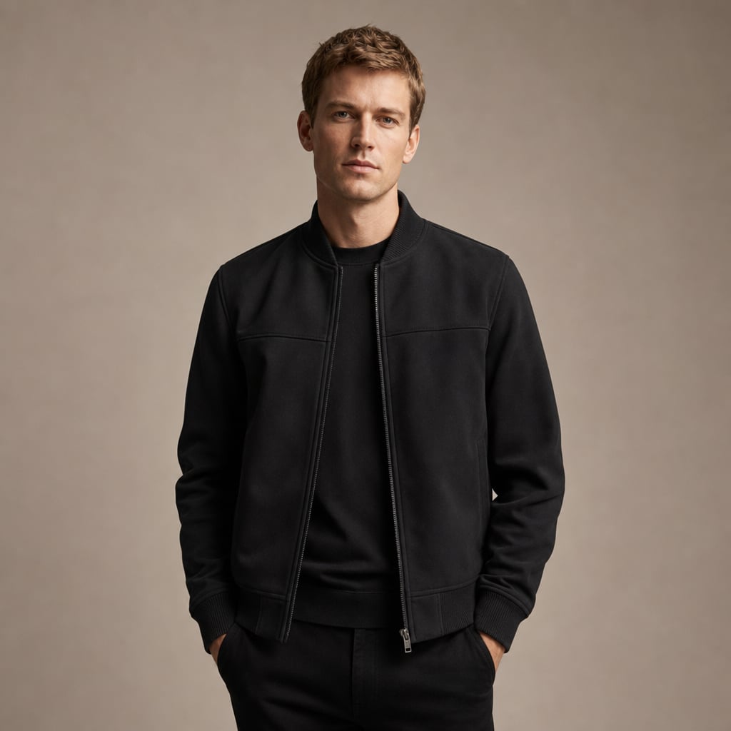 Sports Jacket Suede Zip Front Black – Product Photo