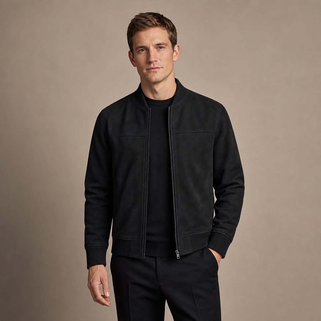 Sports Jacket Suede Zip Front in Black – Tarlano Premium Menswear