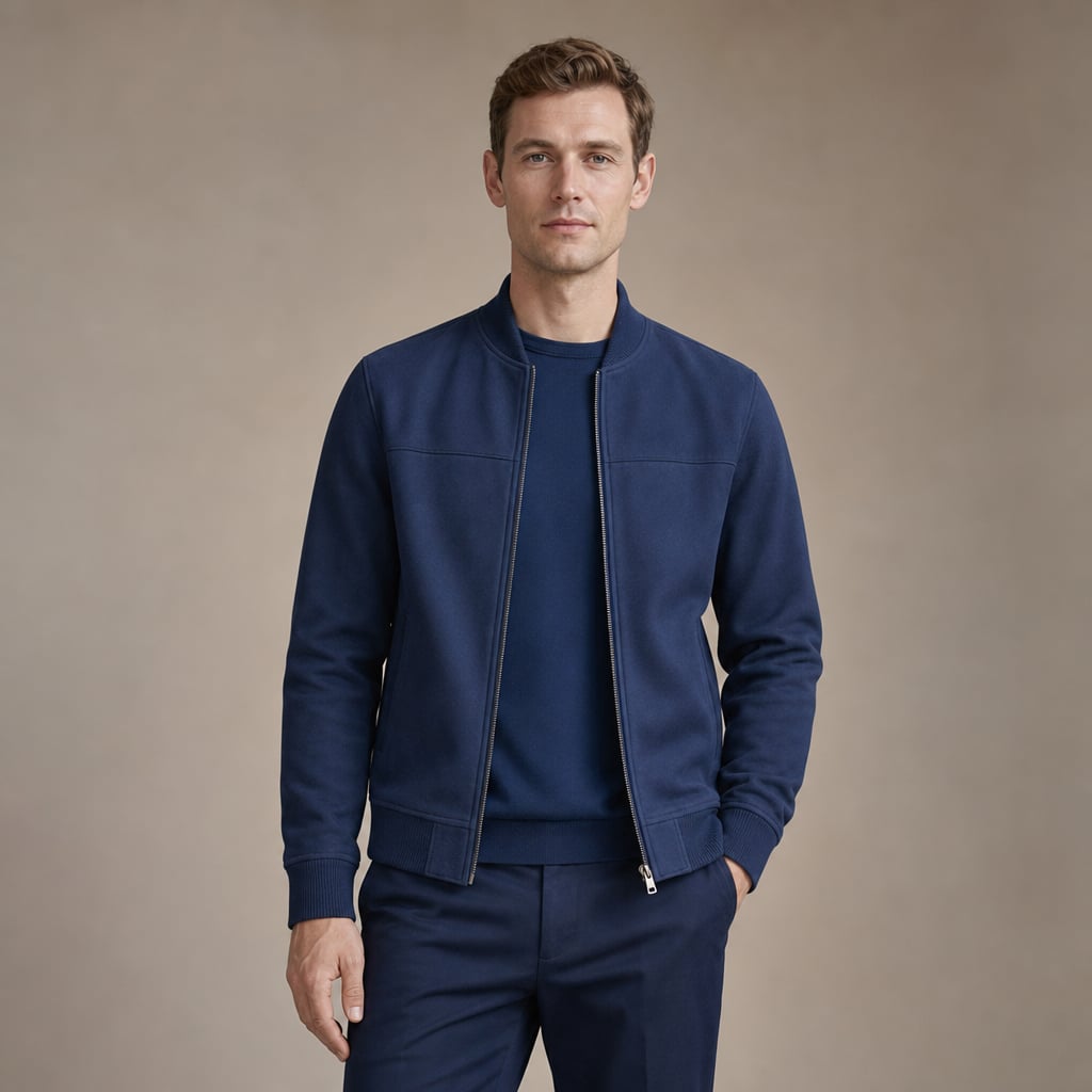 Sports Jacket Suede Zip Front Blue – Product Photo
