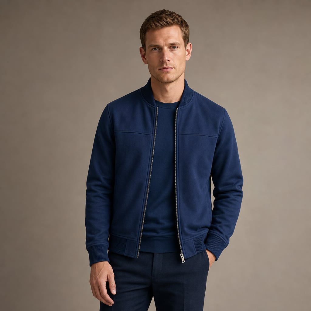 Sports Jacket Suede Zip Front in Blue – Tarlano Premium Menswear