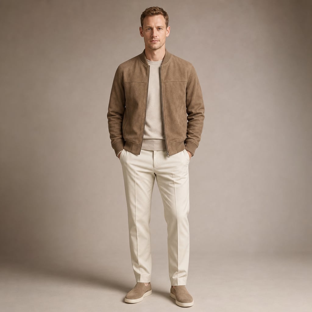 Sports Jacket Suede Zip Front Brown – Full Look