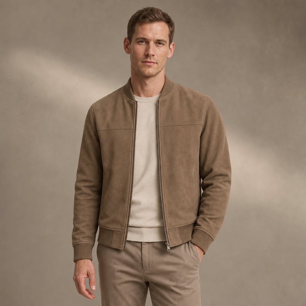 Sports Jacket Suede Zip Front Brown – Product Photo