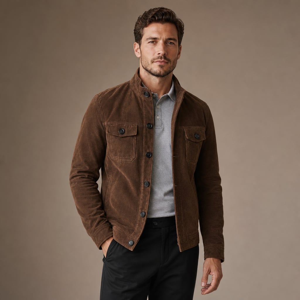 Sports Jacket Suede Finish Workwear Chore Coat Brown – Side Angle View