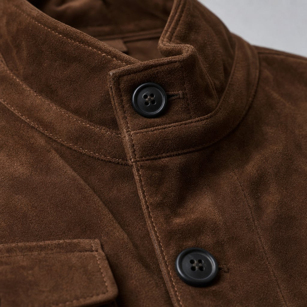 Sports Jacket Suede Finish Workwear Chore Coat Brown – Fabric and Detail Close-Up