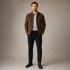 Sports Jacket Suede Finish Workwear Chore Coat Brown – Full Look