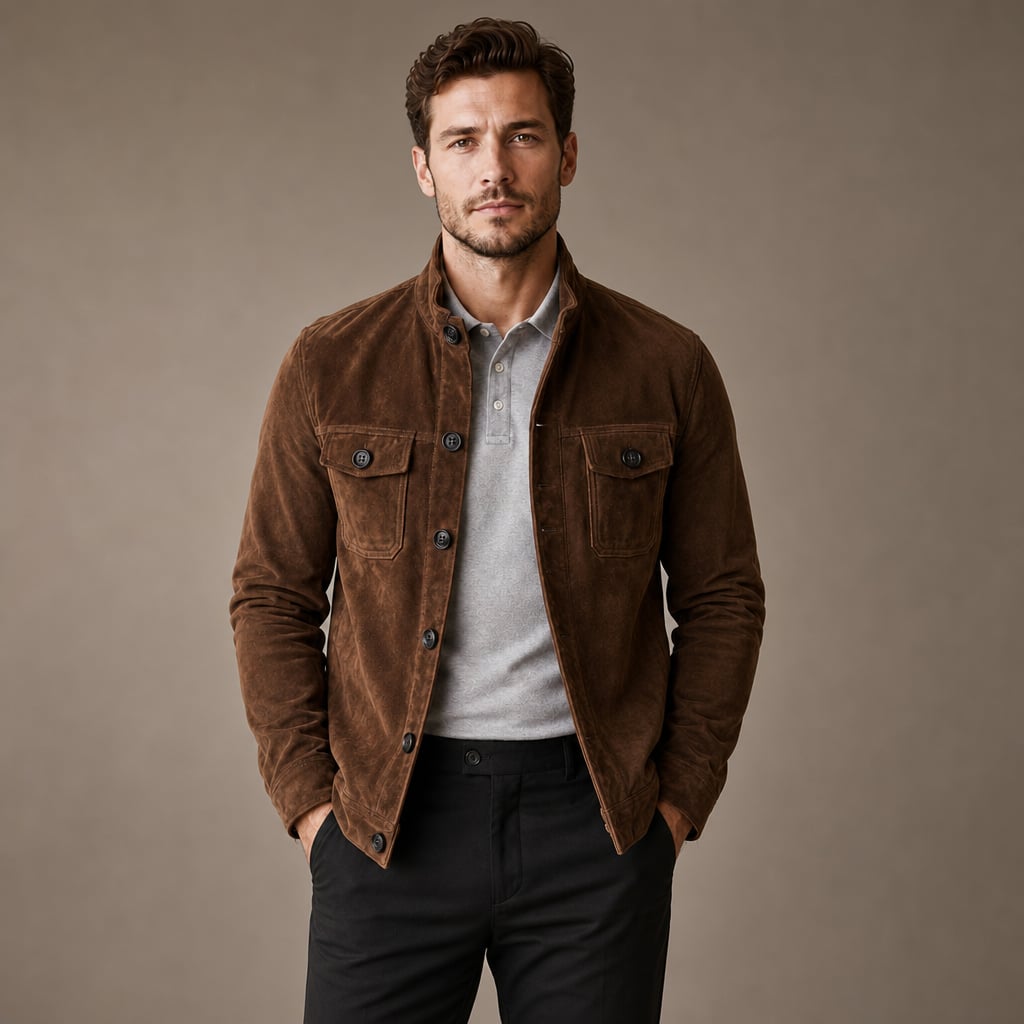 Sports Jacket Suede Finish Workwear Chore Coat Brown – Product Photo
