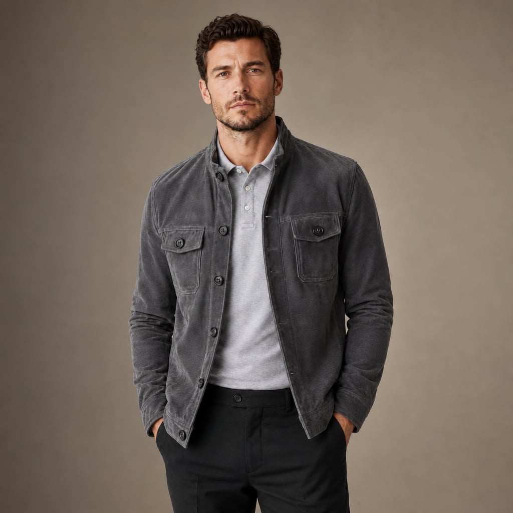 Sports Jacket Suede Finish Workwear Chore Coat Gray – Product Photo