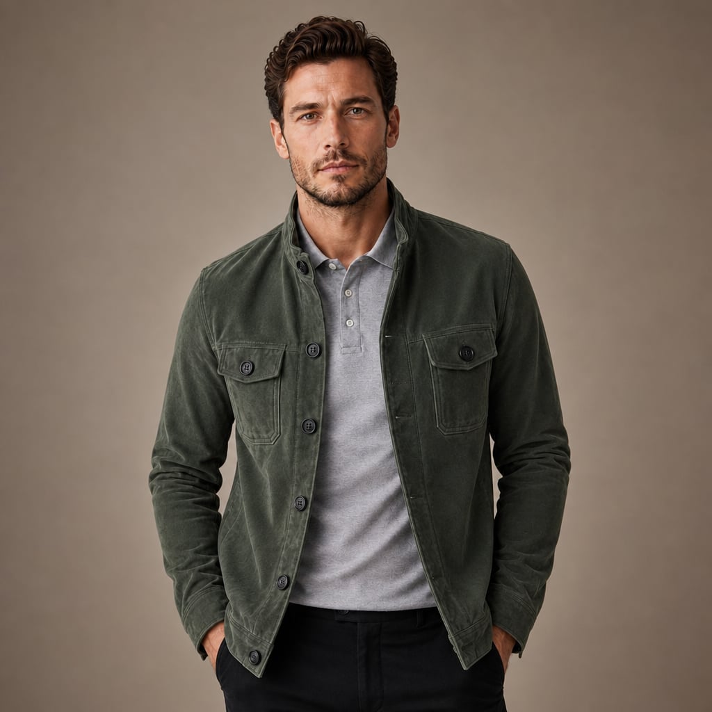 Sports Jacket Suede Finish Workwear Chore Coat Green – Product Photo