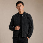 Suede Bomber Jacket Stand Collar Moto Style in Black – Tarlano Premium Menswear
